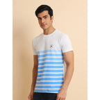 Generic Men's Casual Cotton Printed Round Neck Half Sleeve T-Shirt (Blue)