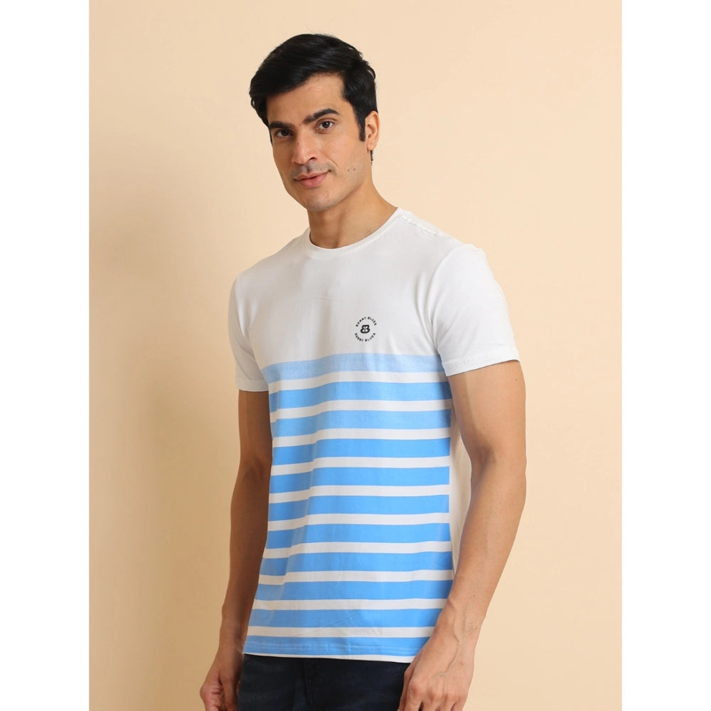 Generic Men's Casual Cotton Printed Round Neck Half Sleeve T-Shirt (Blue)
