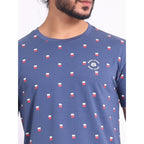 Generic Men's Casual Cotton Printed Round Neck Half Sleeve T-Shirt (Blue)