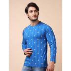 Generic Men's Casual Cotton Printed Round Neck Full Sleeve T-Shirt (Blue)