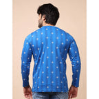 Generic Men's Casual Cotton Printed Round Neck Full Sleeve T-Shirt (Blue)