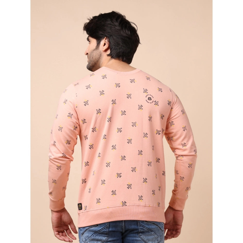 Generic Men's Casual Cotton Printed Round Neck Full Sleeve Sweat T-Shirt (Peach)