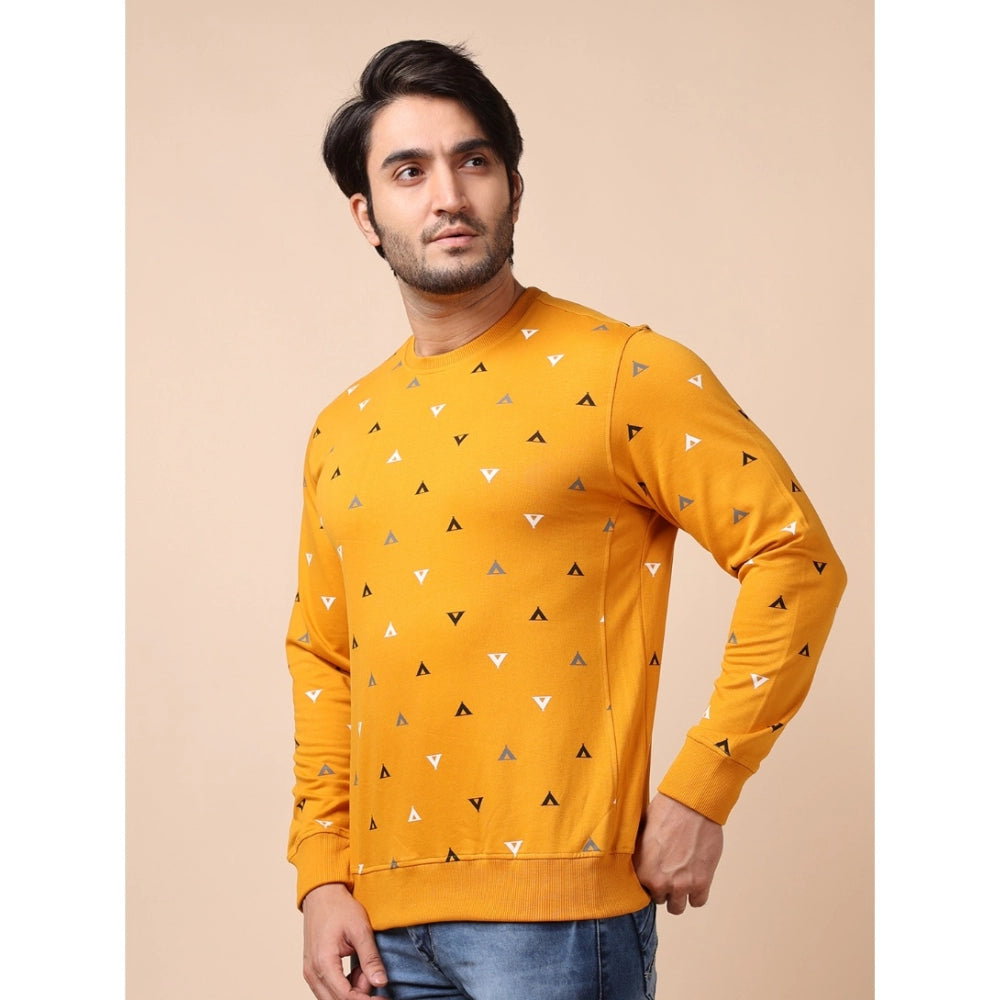 Generic Men's Casual Cotton Printed Round Neck Full Sleeve Sweat T-Shirt (Mustard)