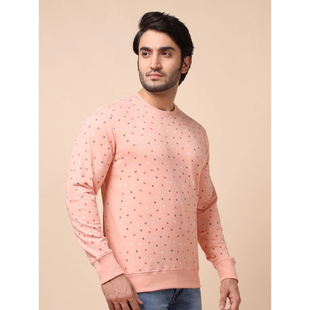 Generic Men's Casual Cotton Printed Round Neck Full Sleeve Sweat T-Shirt (Peach)