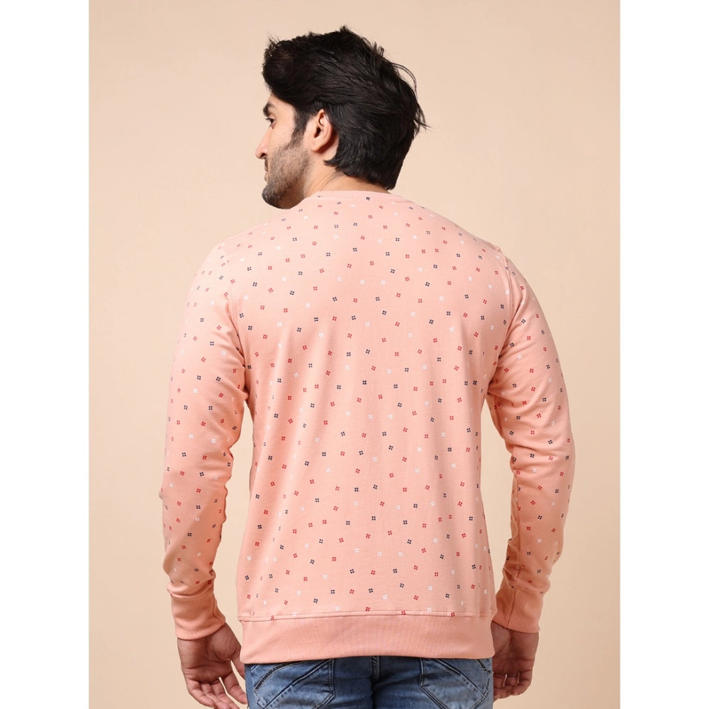 Generic Men's Casual Cotton Printed Round Neck Full Sleeve Sweat T-Shirt (Peach)