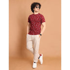 Generic Men's Casual Cotton Printed Round Neck Half Sleeve T-Shirt (Maroon)