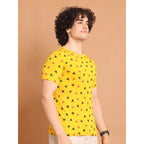 Generic Men's Casual Cotton Printed Round Neck Half Sleeve T-Shirt (Yellow)