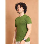 Generic Men's Casual Cotton Printed Round Neck Half Sleeve T-Shirt (Green)