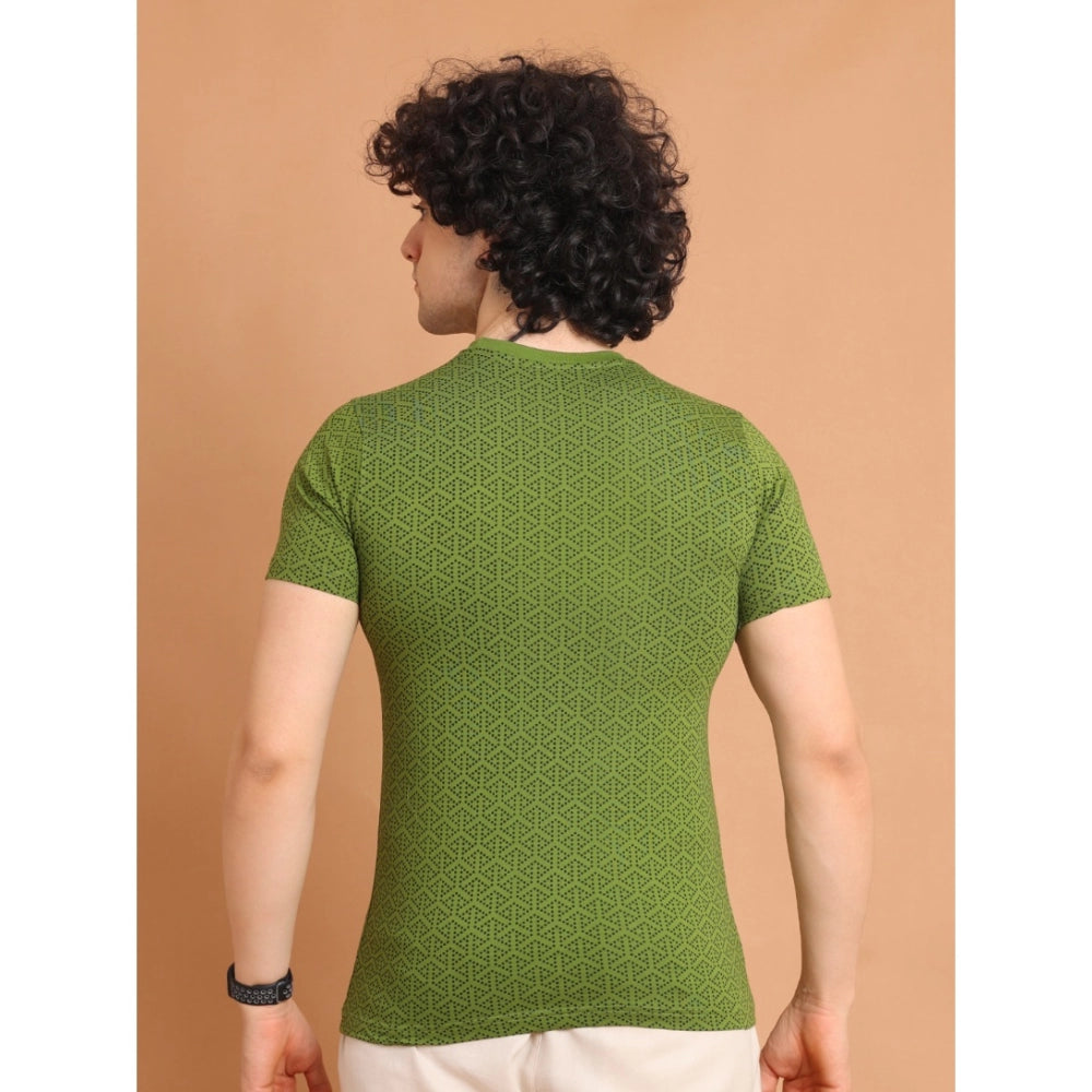 Generic Men's Casual Cotton Printed Round Neck Half Sleeve T-Shirt (Green)
