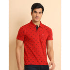 Generic Men's Casual Cotton Printed Polo Neck Half Sleeve T-Shirt (Red)
