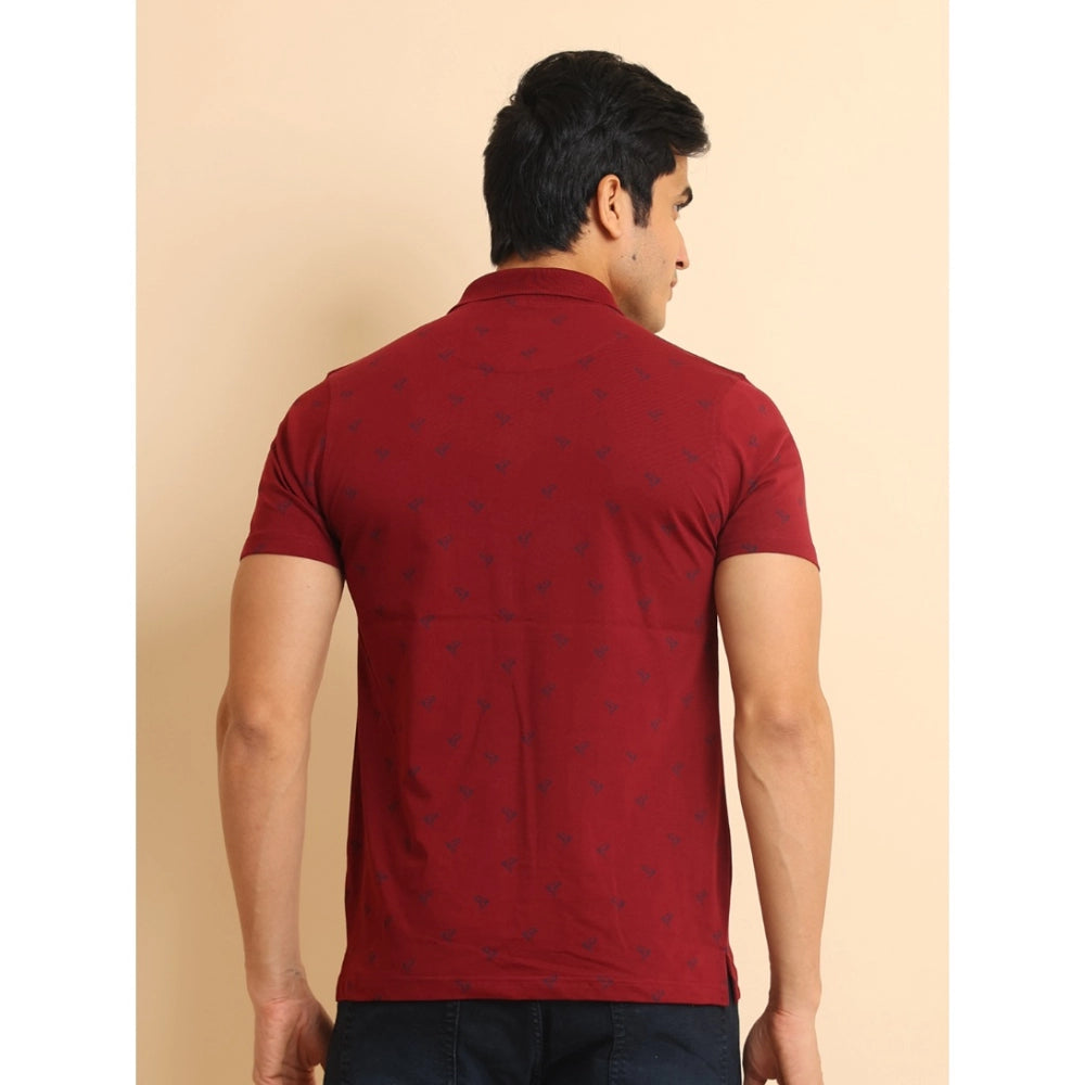 Generic Men's Casual Cotton Printed Polo Neck Half Sleeve T-Shirt (Red)