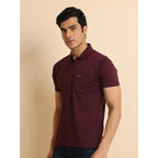 Generic Men's Casual Cotton Printed Polo Neck Half Sleeve T-Shirt (Wine)
