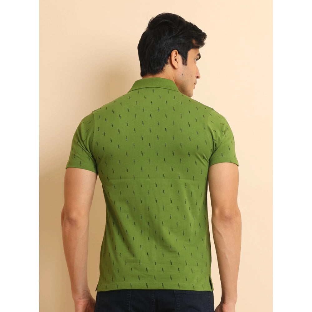 Generic Men's Casual Cotton Printed Polo Neck Half Sleeve T-Shirt (Green)