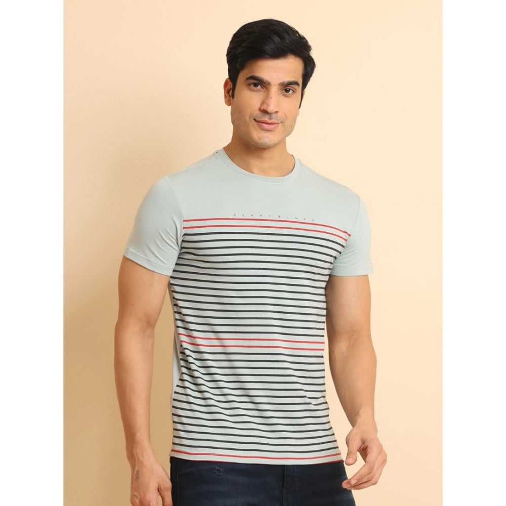 Generic Men's Casual Cotton Printed Round Neck Half Sleeve T-Shirt (Grey)