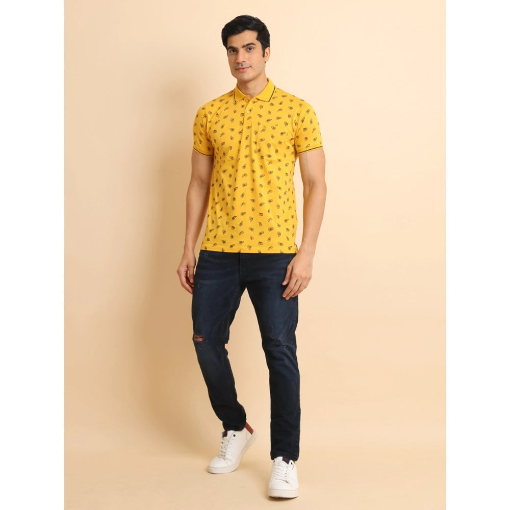 Generic Men's Casual Cotton Printed Polo Neck Half Sleeve T-Shirt (Mustard)