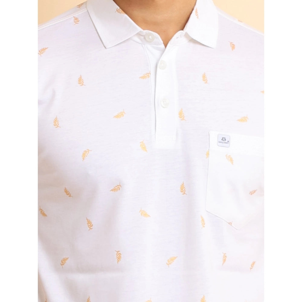 Generic Men's Casual Cotton Printed Polo Neck Half Sleeve T-Shirt (White)