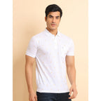 Generic Men's Casual Cotton Printed Polo Neck Half Sleeve T-Shirt (White)