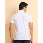 Generic Men's Casual Cotton Printed Polo Neck Half Sleeve T-Shirt (White)