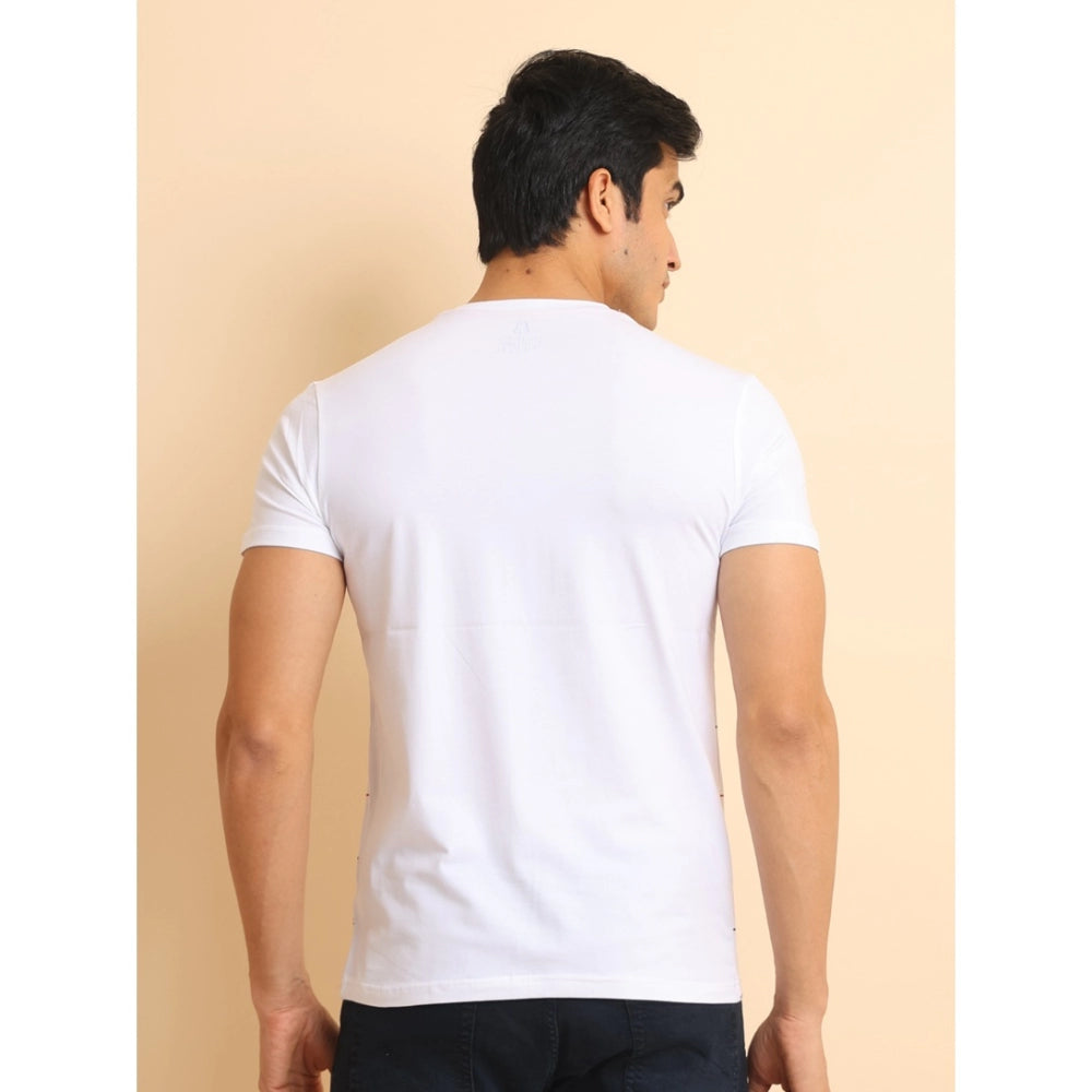 Generic Men's Casual Cotton Printed Round Neck Half Sleeve T-Shirt (White)