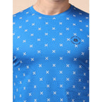 Generic Men's Casual Cotton Printed Round Neck Full Sleeve T-Shirt (Blue)