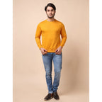 Generic Men's Casual Cotton Printed Round Neck Full Sleeve Sweat T-Shirt (Mustard)