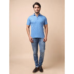 Generic Men's Casual Cotton Printed Polo Neck Half Sleeve T-Shirt (Blue)