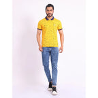 Generic Men's Casual Cotton Printed Polo Neck Half Sleeve T-Shirt (Turmeric)