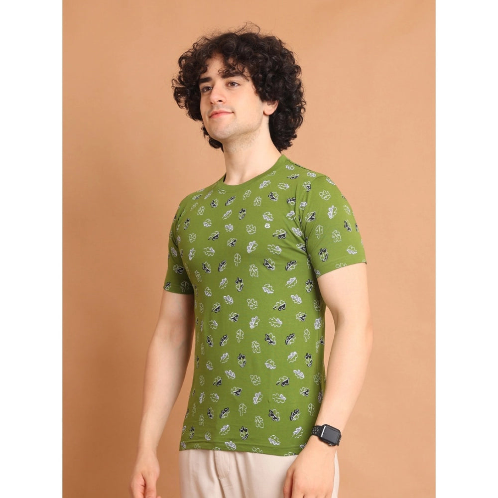 Generic Men's Casual Cotton Printed Round Neck Half Sleeve T-Shirt (Green)