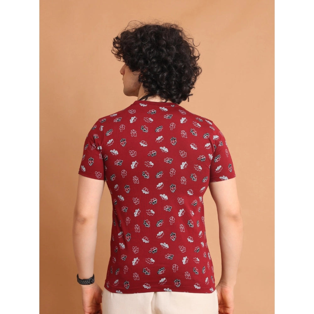 Generic Men's Casual Cotton Printed Round Neck Half Sleeve T-Shirt (Maroon)