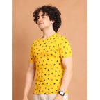 Generic Men's Casual Cotton Printed Round Neck Half Sleeve T-Shirt (Yellow)