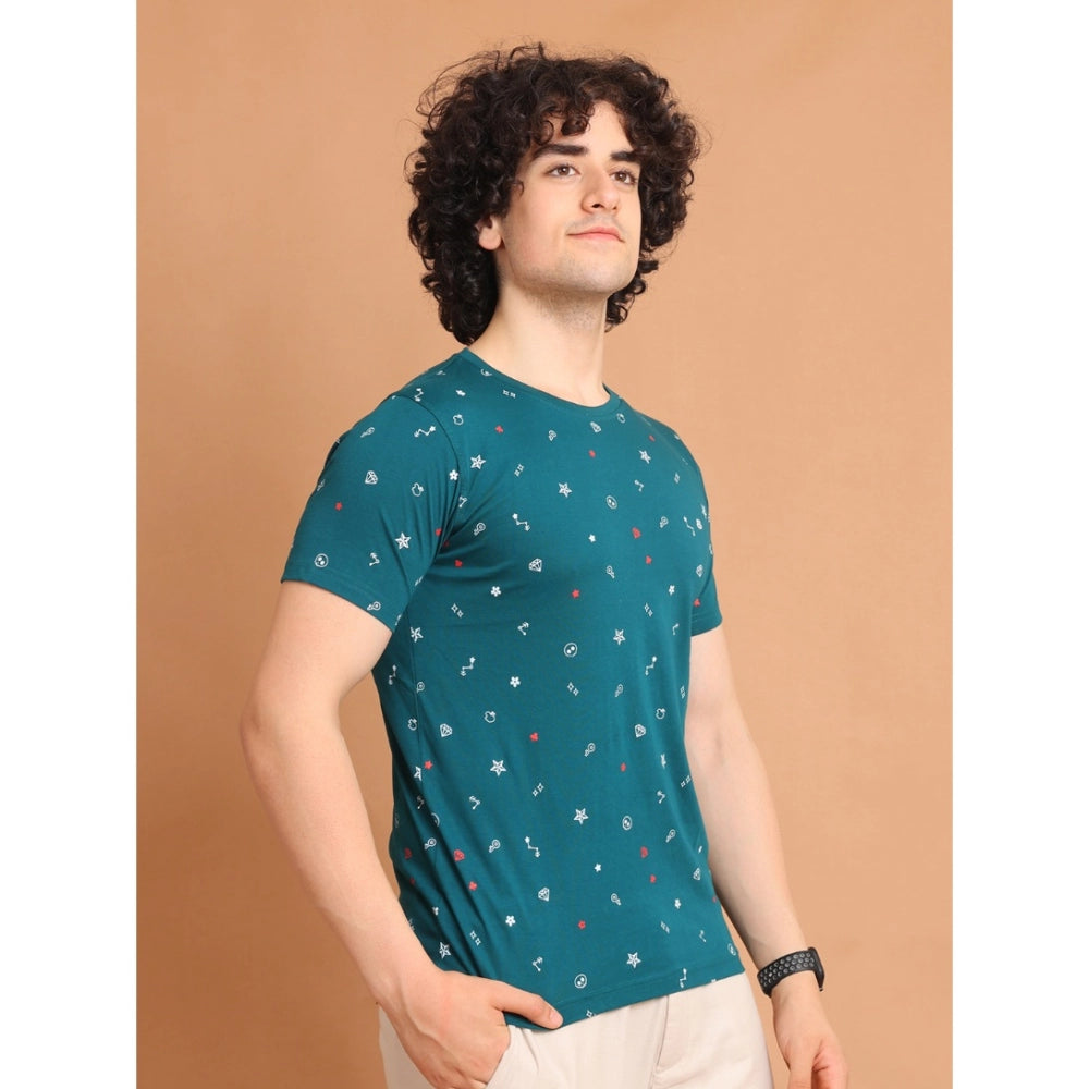 Generic Men's Casual Cotton Printed Round Neck Half Sleeve T-Shirt (Green)