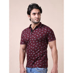Generic Men's Casual Cotton Printed Polo Neck Half Sleeve T-Shirt (Plum)
