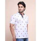 Generic Men's Casual Cotton Printed Polo Neck Half Sleeve T-Shirt (White)