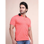 Generic Men's Casual Cotton Printed Polo Neck Half Sleeve T-Shirt (Red)