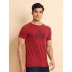 Generic Men's Casual Cotton Printed Round Neck Half Sleeve T-Shirt (Maroon)