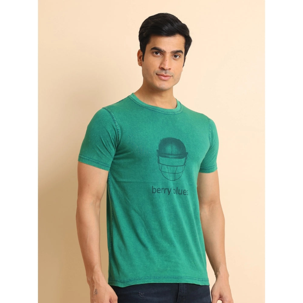 Generic Men's Casual Cotton Printed Round Neck Half Sleeve T-Shirt (Green)
