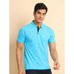 Generic Men's Casual Cotton Printed Polo Neck Half Sleeve T-Shirt (Skyblue)