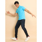 Generic Men's Casual Cotton Printed Polo Neck Half Sleeve T-Shirt (Skyblue)
