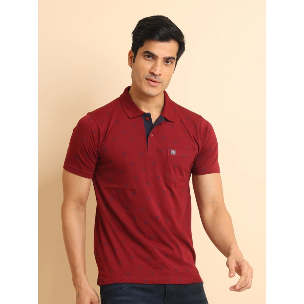 Generic Men's Casual Cotton Printed Polo Neck Half Sleeve T-Shirt (Red)
