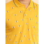 Generic Men's Casual Cotton Printed Polo Neck Half Sleeve T-Shirt (Mustard)