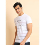 Generic Men's Casual Cotton Printed Round Neck Half Sleeve T-Shirt (White)