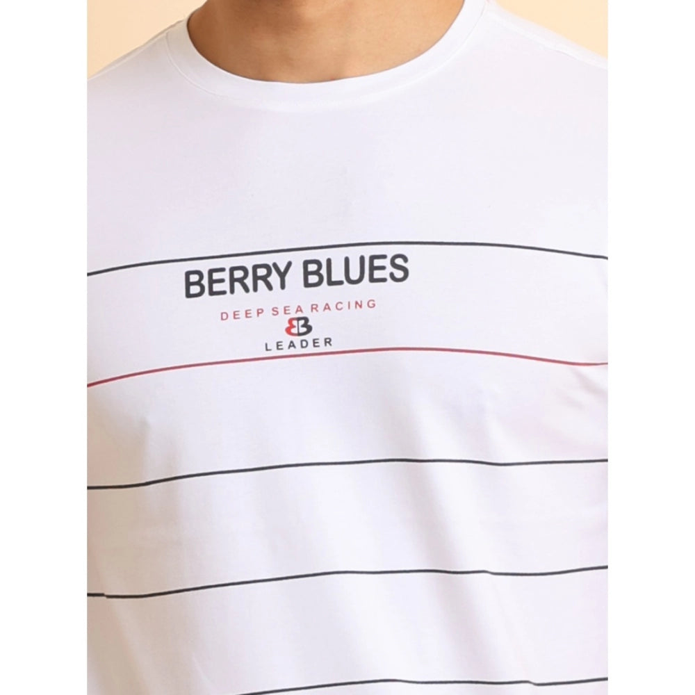 Generic Men's Casual Cotton Printed Round Neck Half Sleeve T-Shirt (White)