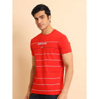 Generic Men's Casual Cotton Printed Round Neck Half Sleeve T-Shirt (Red)