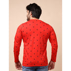 Generic Men's Casual Cotton Printed Round Neck Full Sleeve T-Shirt (Red)