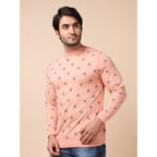 Generic Men's Casual Cotton Printed Round Neck Full Sleeve Sweat T-Shirt (Peach)