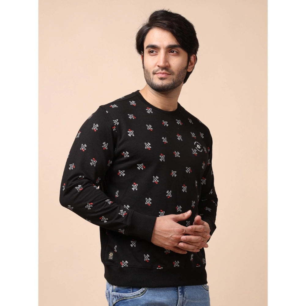Generic Men's Casual Cotton Printed Round Neck Full Sleeve Sweat T-Shirt (Black)