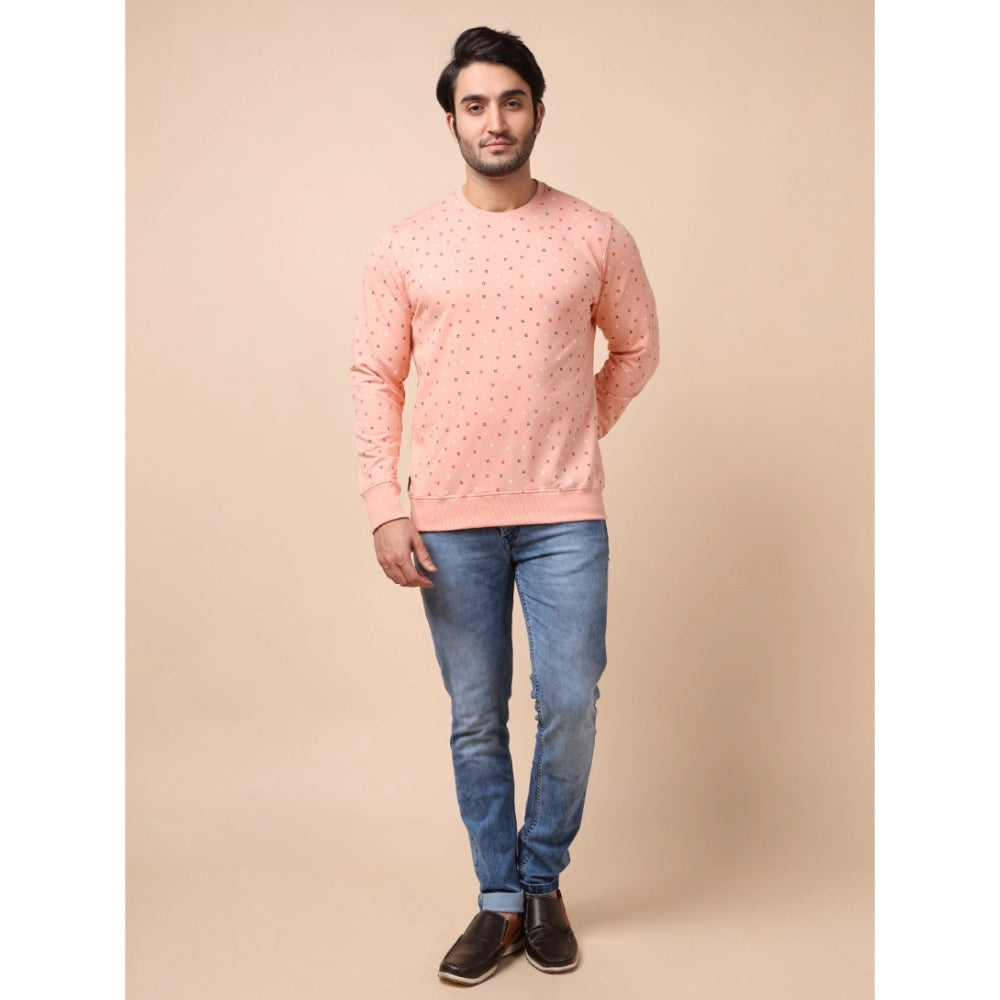 Generic Men's Casual Cotton Printed Round Neck Full Sleeve Sweat T-Shirt (Peach)