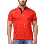 Generic Men's Casual Cotton Printed Polo Neck Half Sleeve T-Shirt (Red)