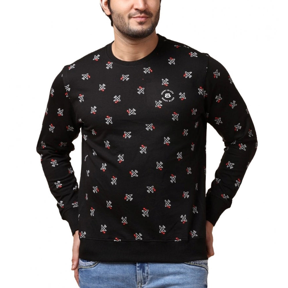 Generic Men's Casual Cotton Printed Round Neck Full Sleeve Sweat T-Shirt (Black)