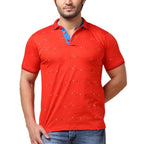 Generic Men's Casual Cotton Printed Polo Neck Half Sleeve T-Shirt (Red)